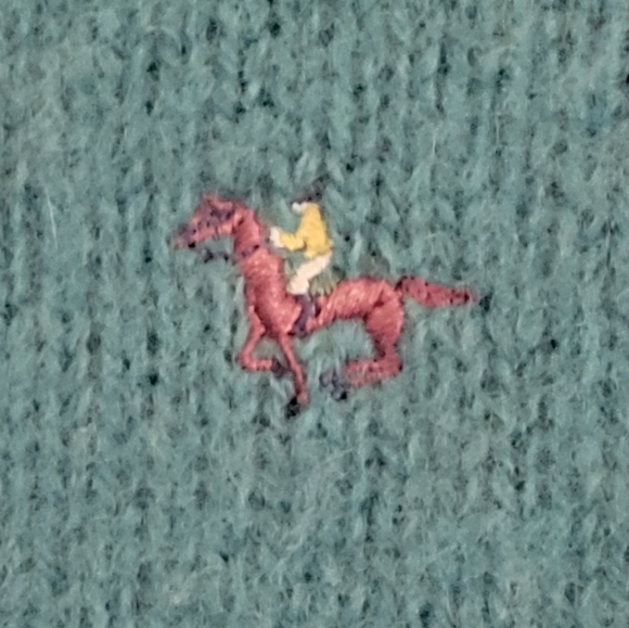 Hunters Run 100% Shetland Wool Crewneck Sweater Teal Medium Equestrian Outdoor - Picture 4 of 8